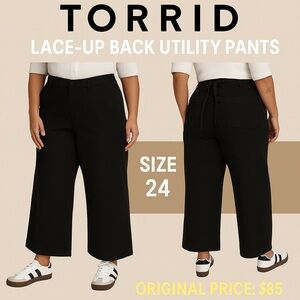 Torrid Black Wide Leg Pants with Lace-Up Detail